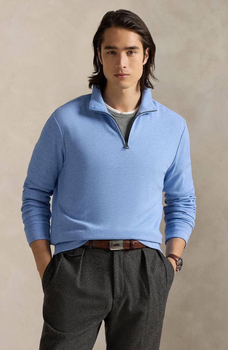 Polo Ralph Lauren Textured Double Knit Quarter Zip Pullover, Alternate, color, Soft Royal Heather/ Nevis
