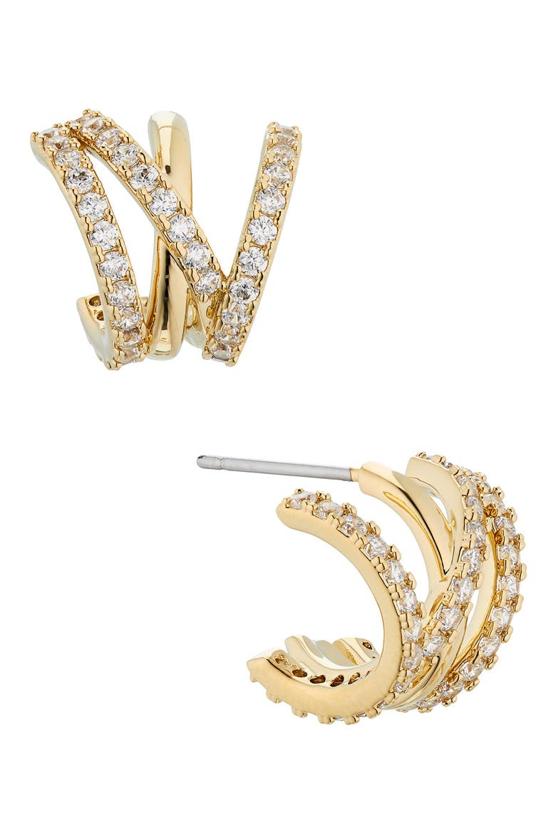 Cubic Zirconia Caged Huggie Hoop Earrings, Main, color, GOLD