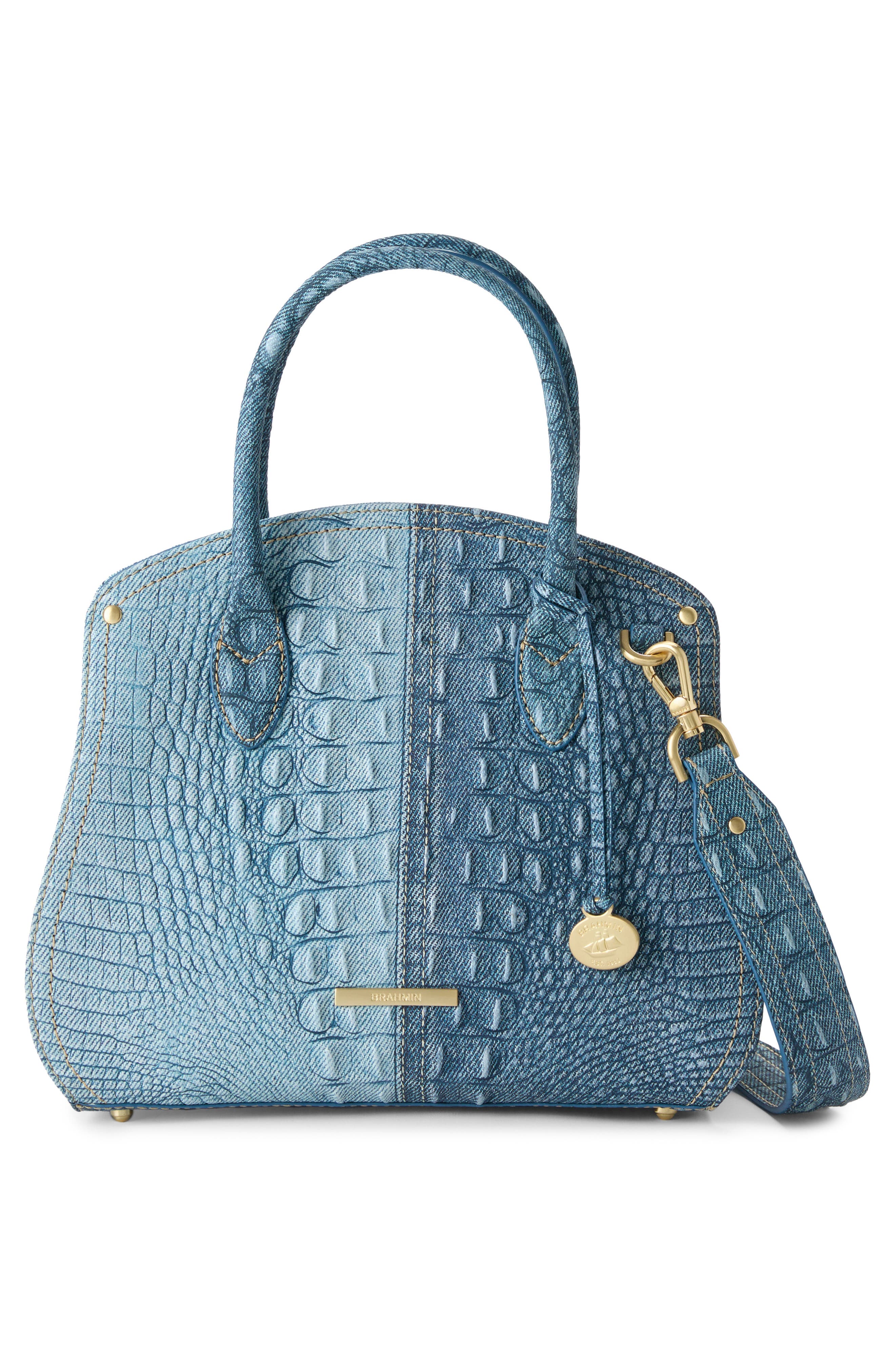Brahmin Rosetta Croc Embossed Leather Satchel, Alternate, color, 