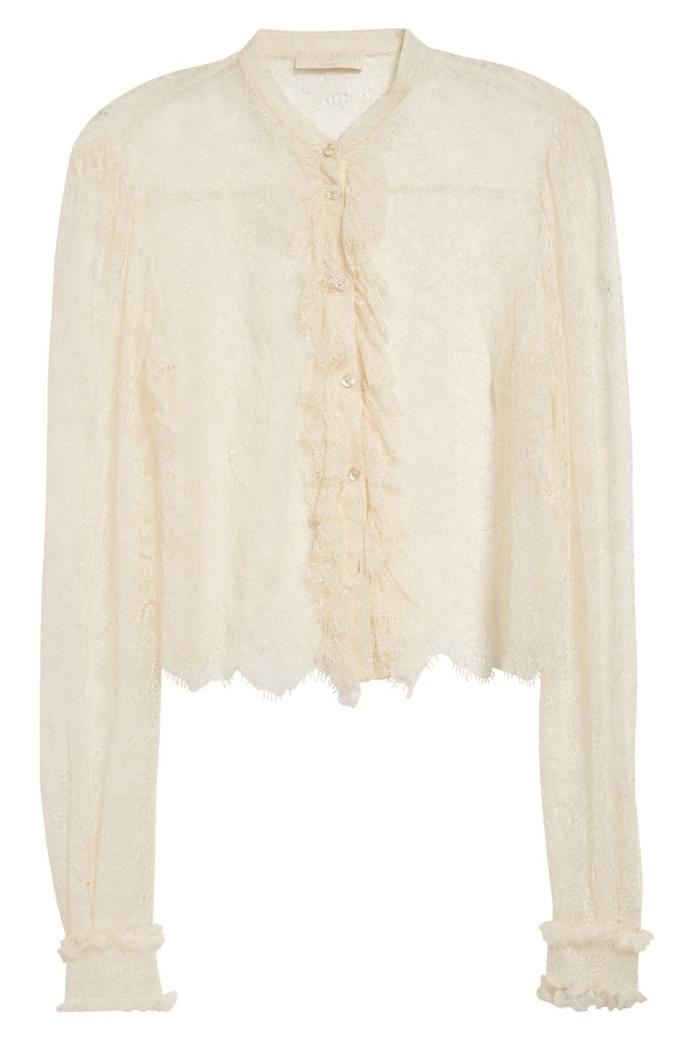 Cecile Ruffle Sheer Lace Top, Alternate, color, COWRIE