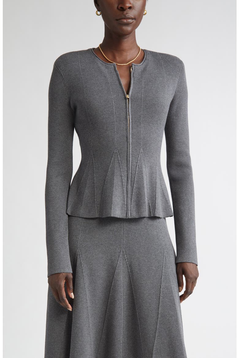 Rib Knit Peplum Jacket, Main, color, DARK GREY MELANGE