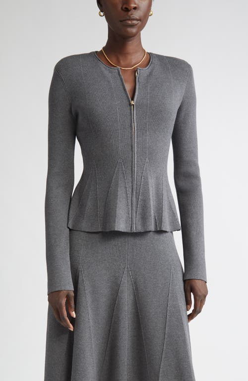 St John St. John Rib Knit Peplum Jacket In Gray