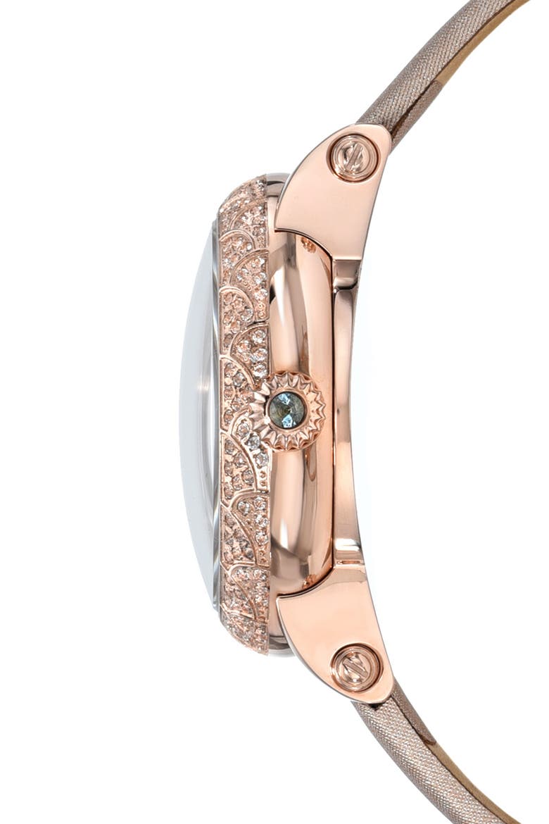 Liza Automatic Satin Leather Strap Watch, 38mm, Alternate, color, ROSE TONE