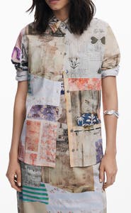 Desigual Collage Print Cotton Button-Up Shirt