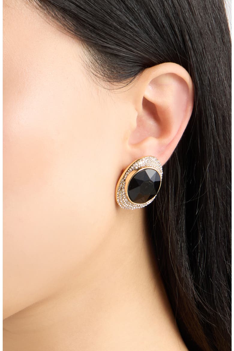 Pavé Faceted Stud Earrings, Alternate, color, CLEAR- BLACK- GOLD