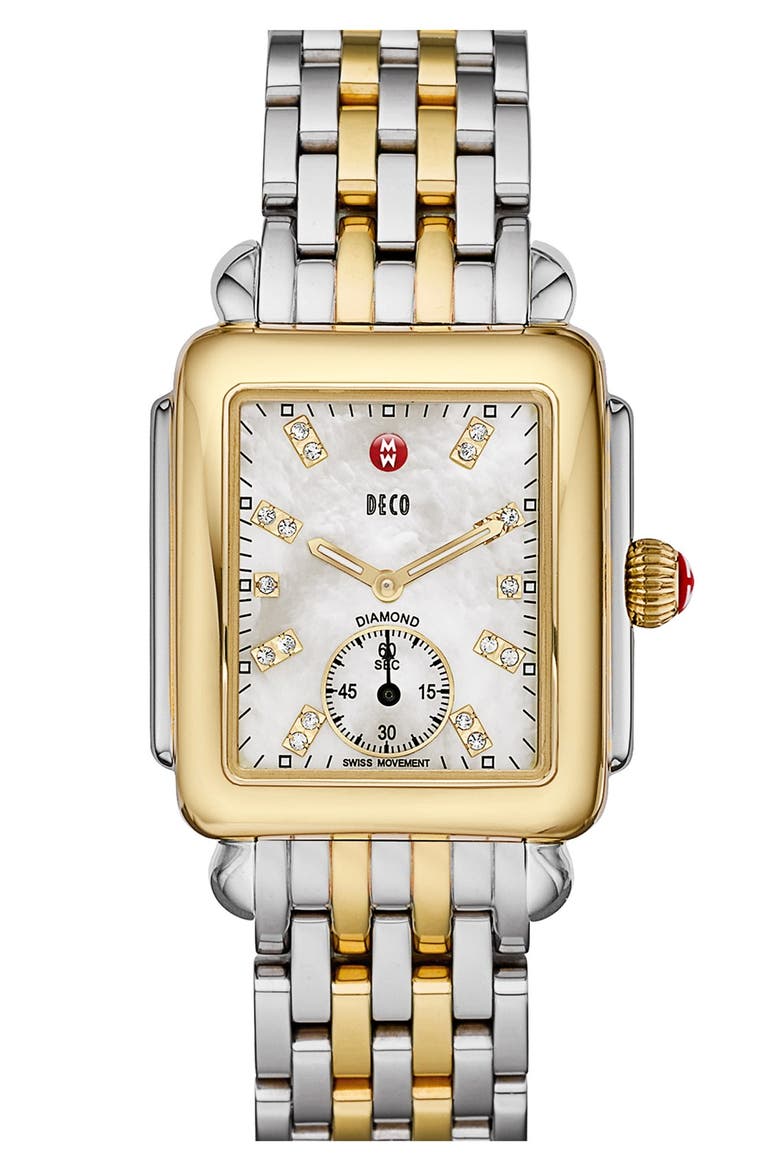 Deco 16 Diamond Dial Two-Tone Watch Case, 29mm x 31mm, Alternate, color, GOLD/ SILVER