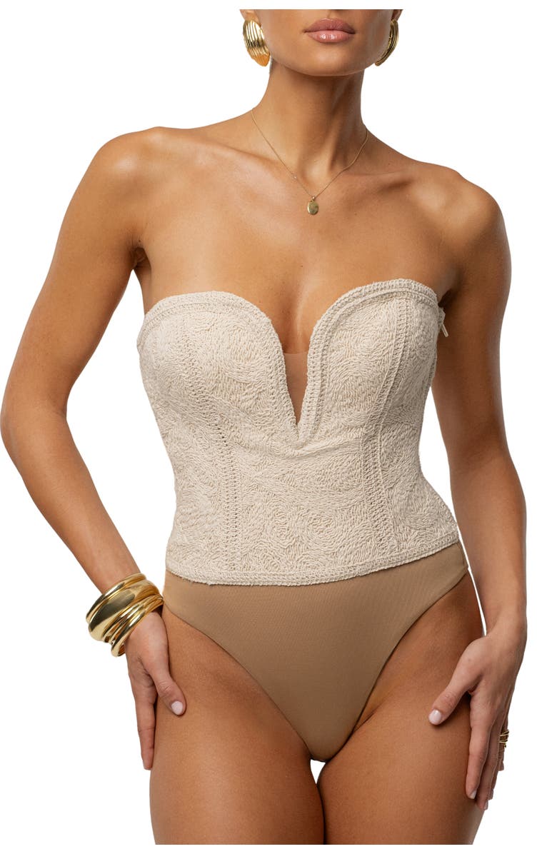 JLUXLABEL Serene Coast Texture Bodysuit, Alternate, color, Ecru