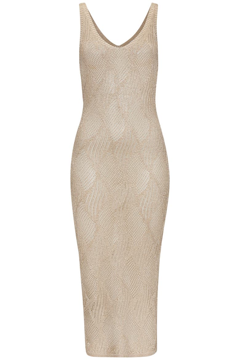 Crochet Midi Dress Cover Up, Alternate, color, Beige Gold