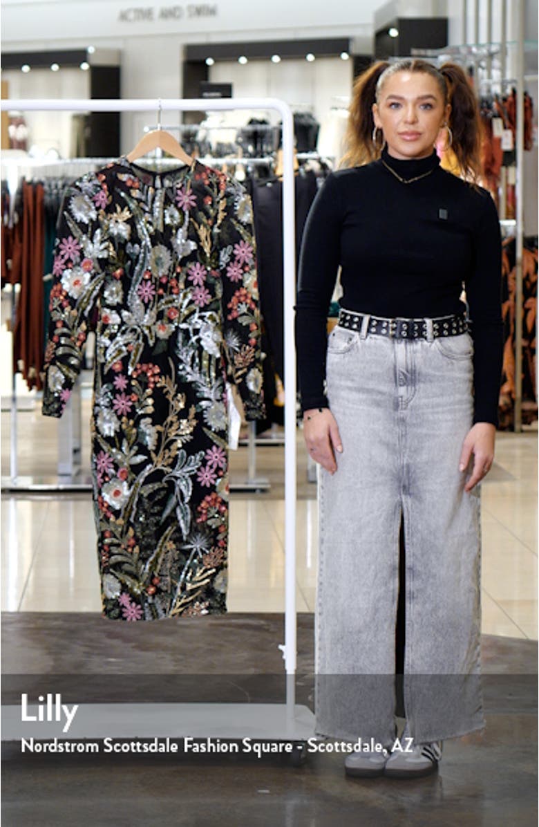 Sophia Floral Sequin Long Sleeve Cocktail Sheath Dress, sales video thumbnail