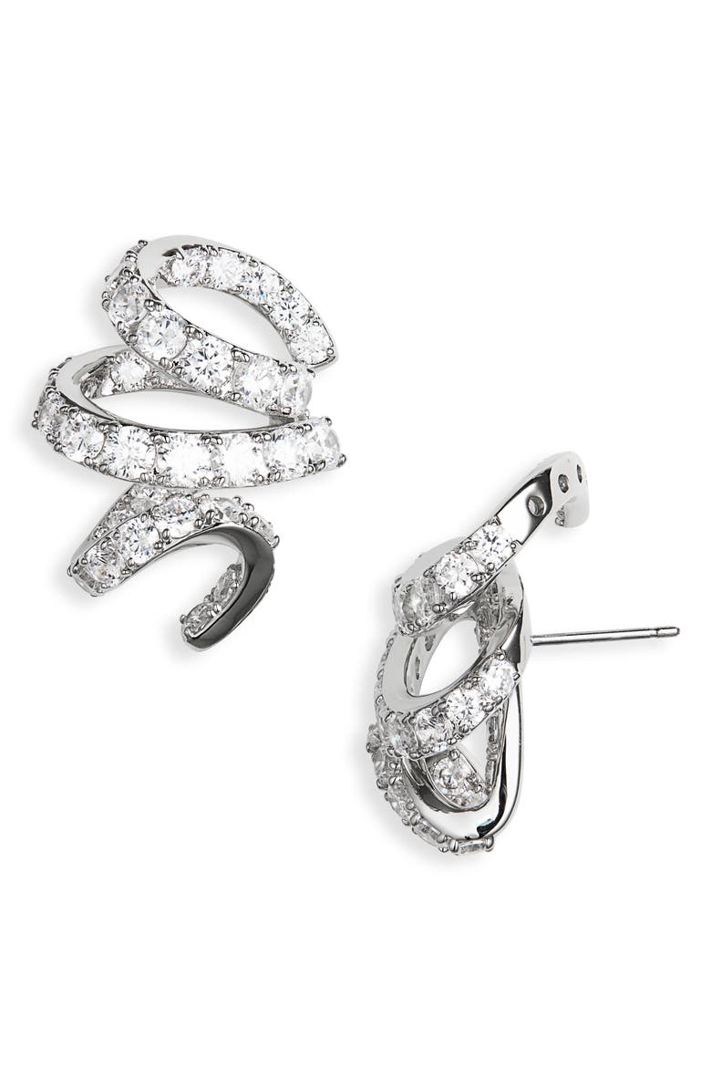 Nadri Ane Cubic Zirconia Ribbon Stud Earrings, Main, color, Rhodium