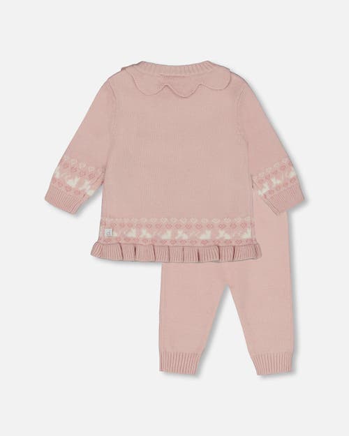 Deux Par Deux Girl Knitted Top And Pant Set In Pink