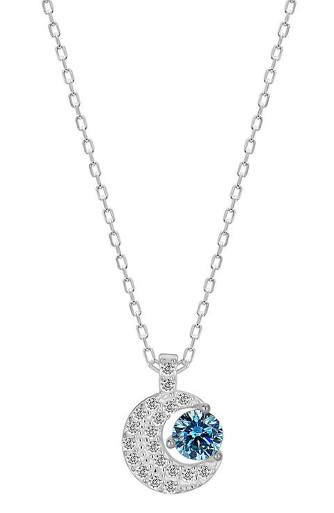 Sky Blue Crescent Moon Halo Pendant Necklace