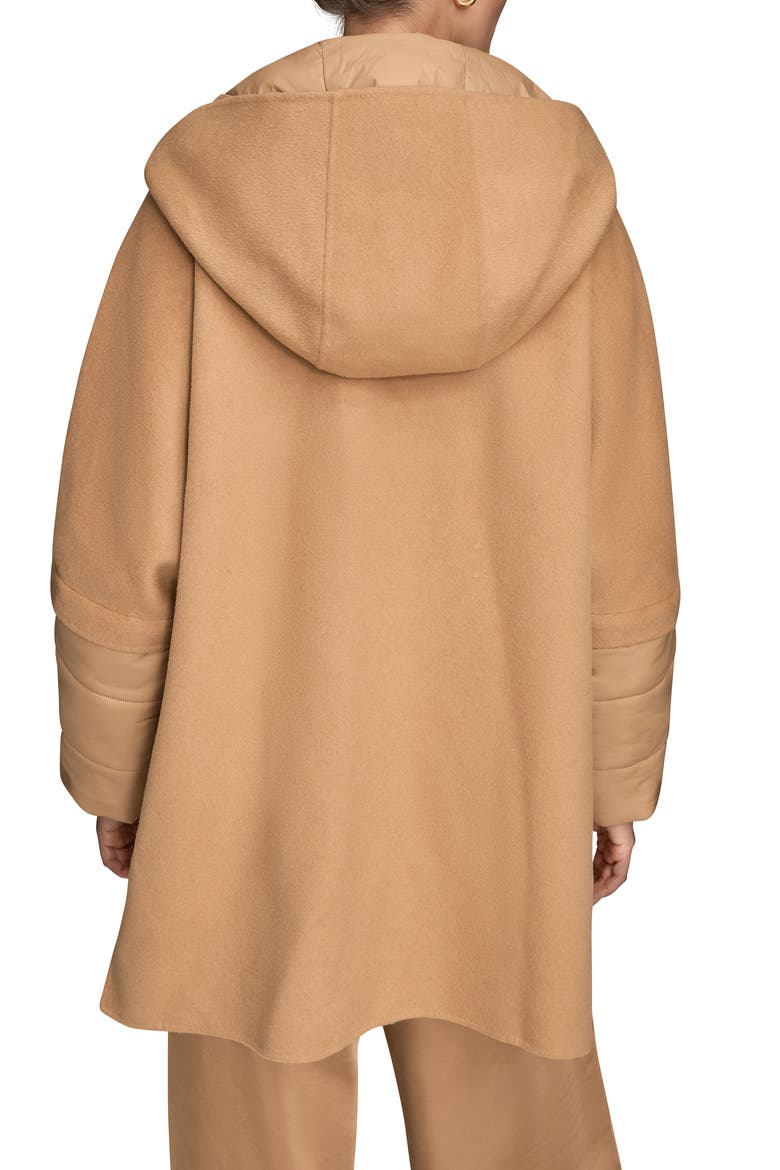 Mixed Media Puffer Sleeve Wool Blend Coat, Alternate, color, FAWN