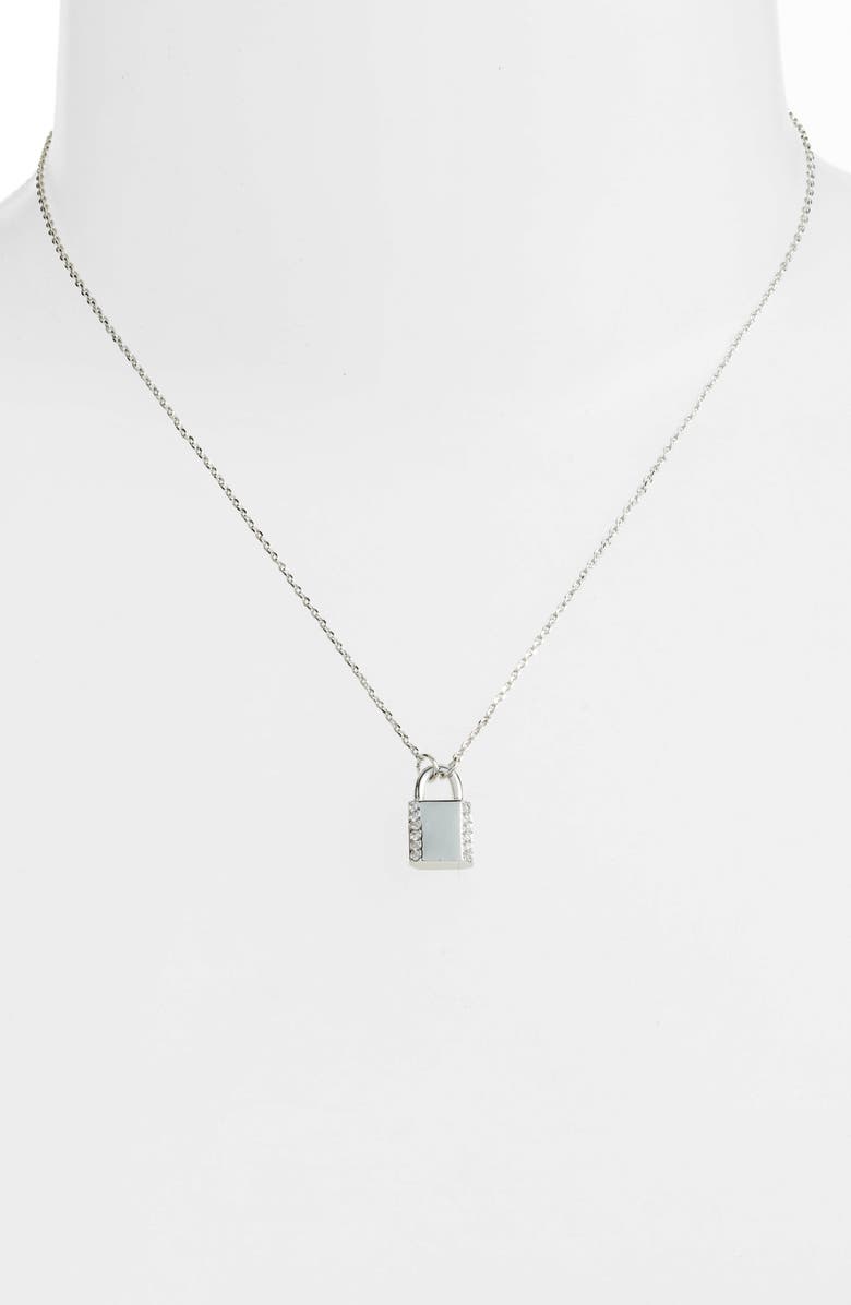 Kate Spade New York pavé lock mini pendant necklace, Alternate, color, Clear/ Silver