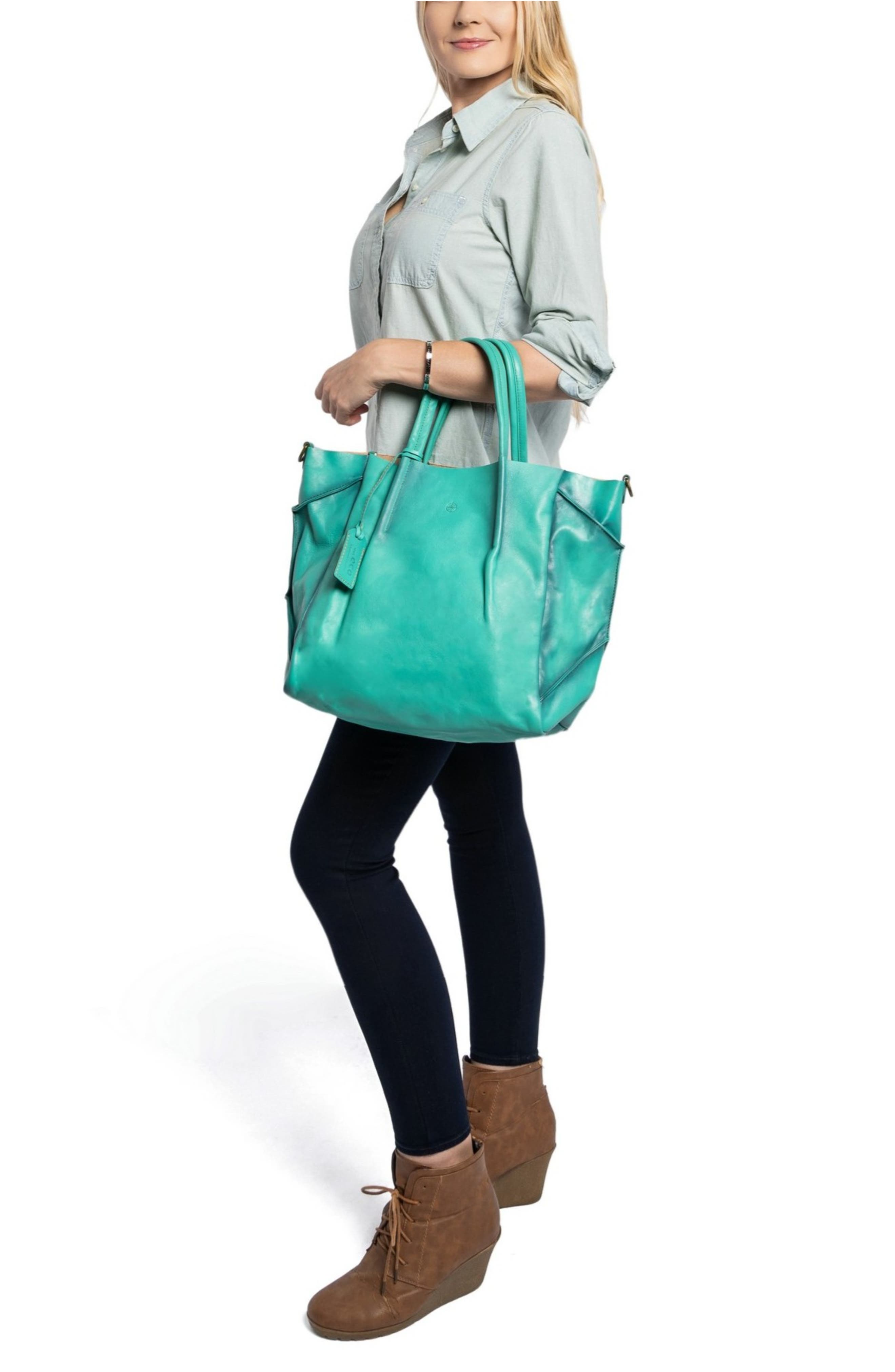 Sprout Land Leather Tote Bag, Alternate, color, AQUA OMBRE