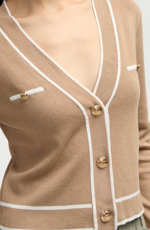 Nvlt Stripe Crop Cardigan In Camel/white