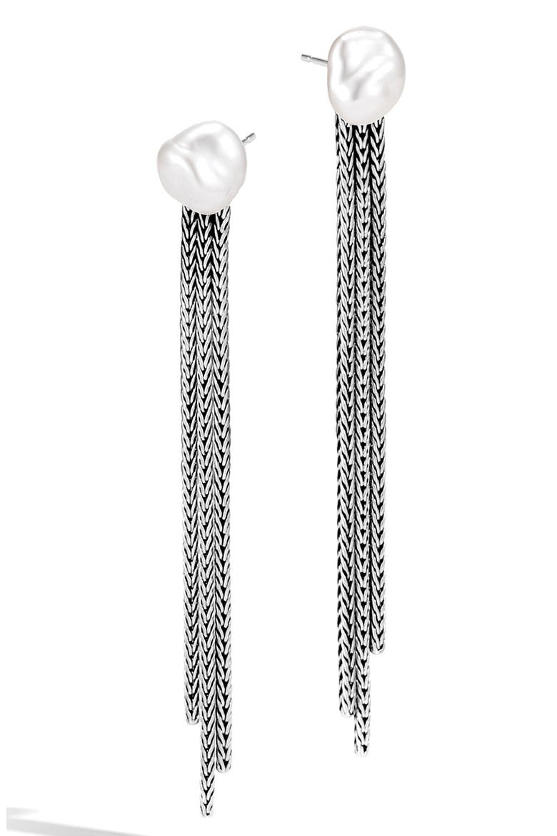 Classic Chain with Genuine Freshwater Pearl Drop Earrings, Main, color, SILVER