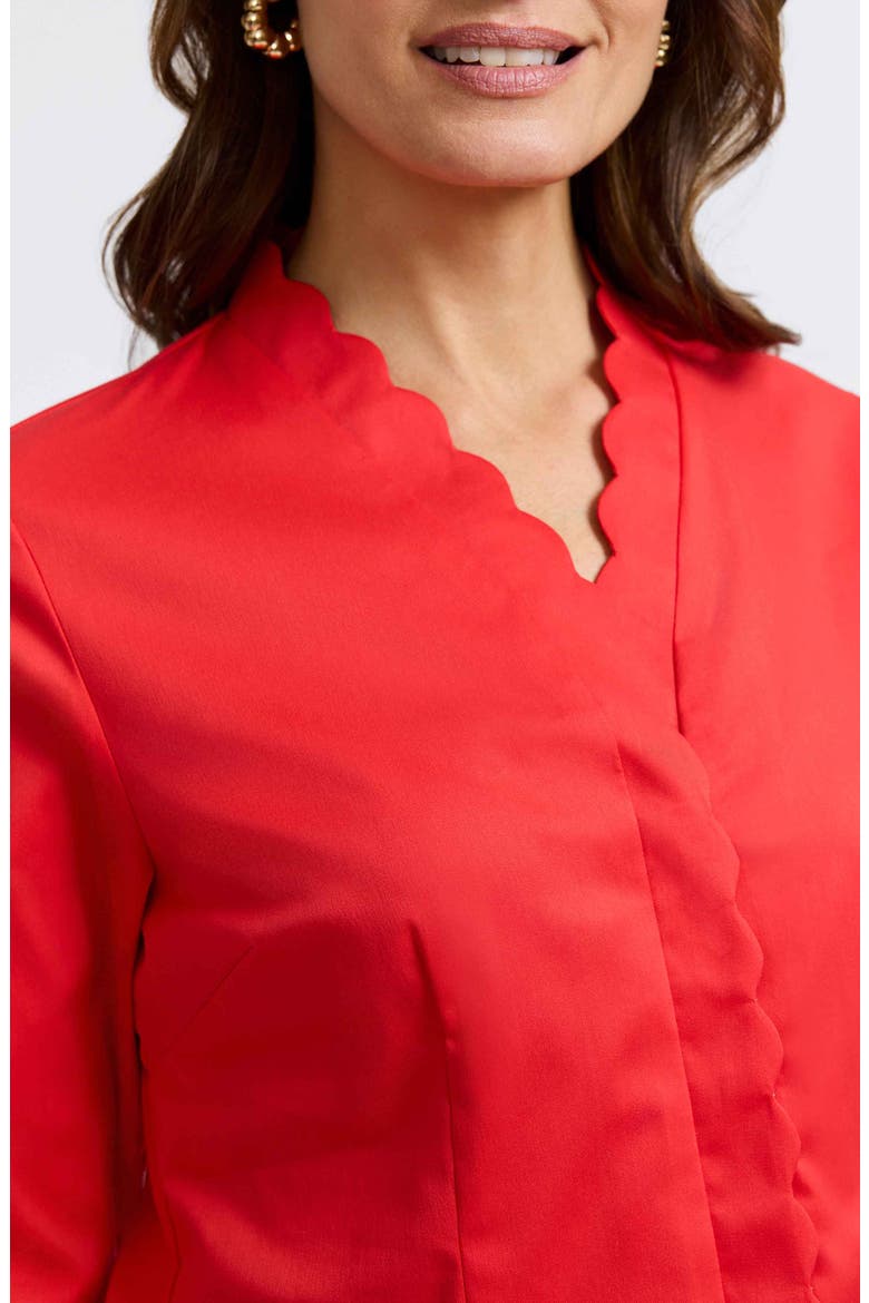 Bridget Scalloped Matte Sateen Button-Up Shirt, Alternate, color, SCARLET RED
