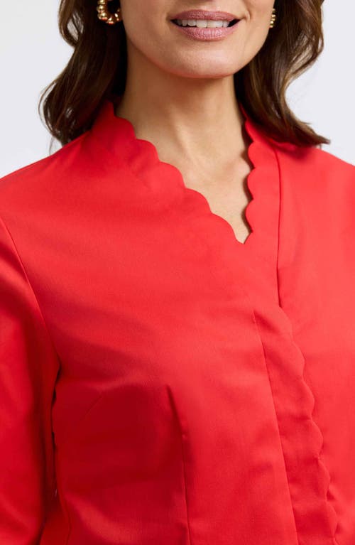 Foxcroft Bridget Scalloped Matte Sateen Button-up Shirt In Scarlet Red