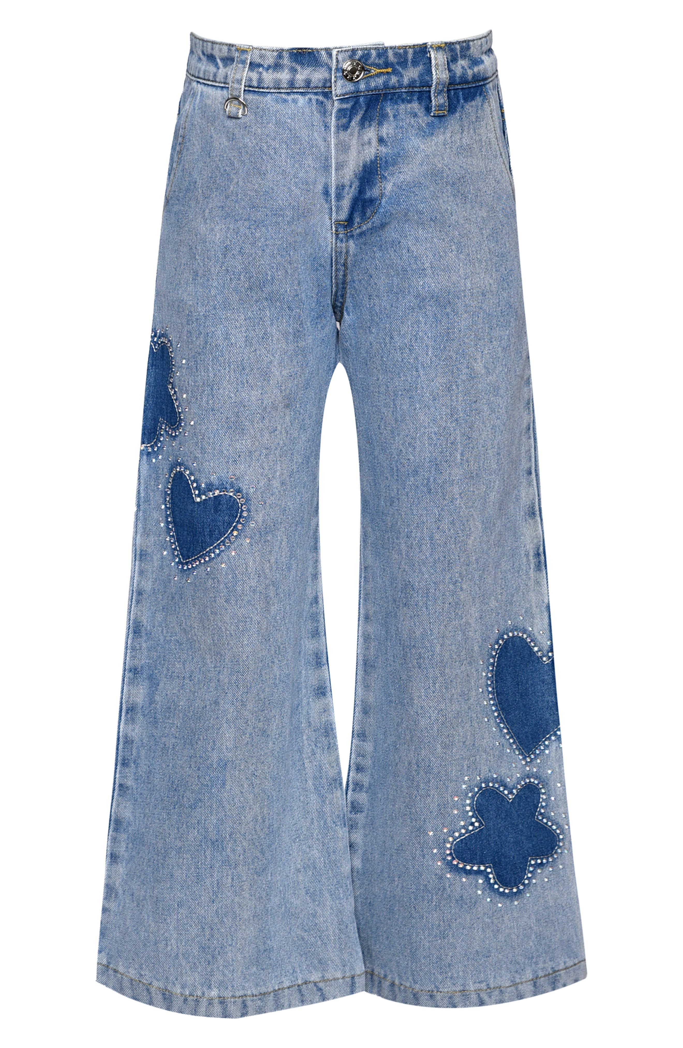 Hannah Banana Kids' Heart Patch Wide Leg Jeans