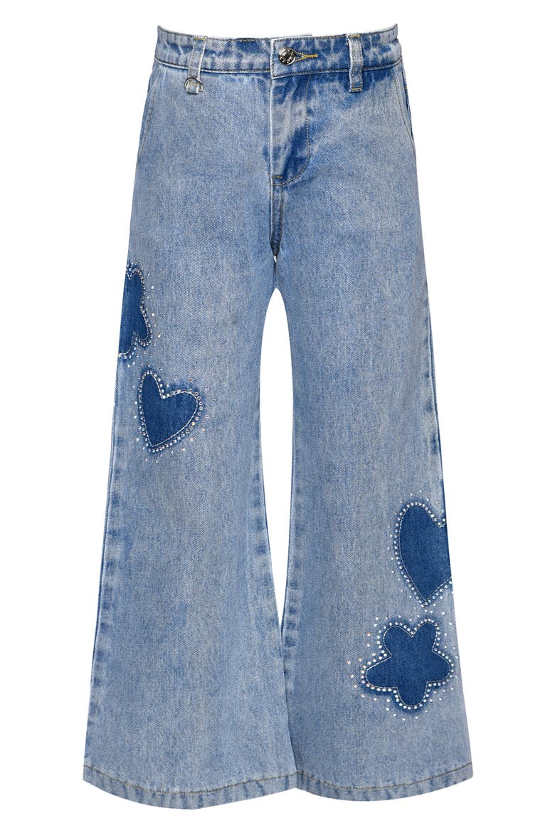 Kids' Heart Patch Wide Leg Jeans, Main, color, STONEWASH