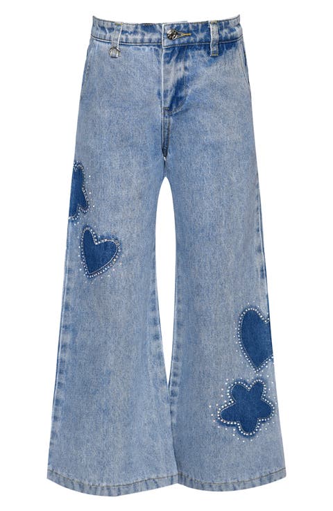 Kids' Heart Patch Wide Leg Jeans (Big Kid)