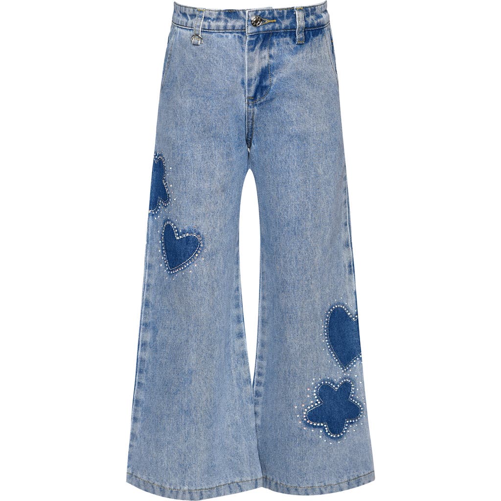 Hannah Banana Kids' Heart Patch Wide Leg Jeans In Blue