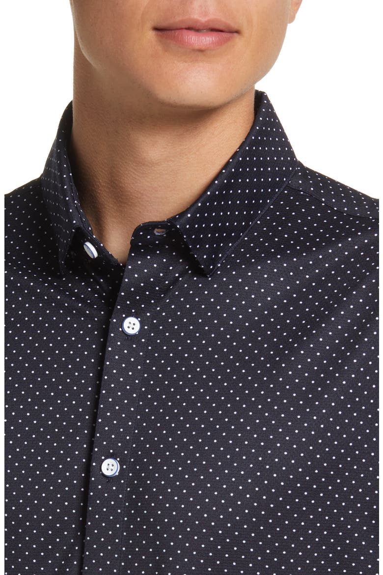 Men's Halyard Trim Fit Dot Print Short Sleeve Performance Button-Up Shirt, Alternate, color, NAVY DOT PRINT
