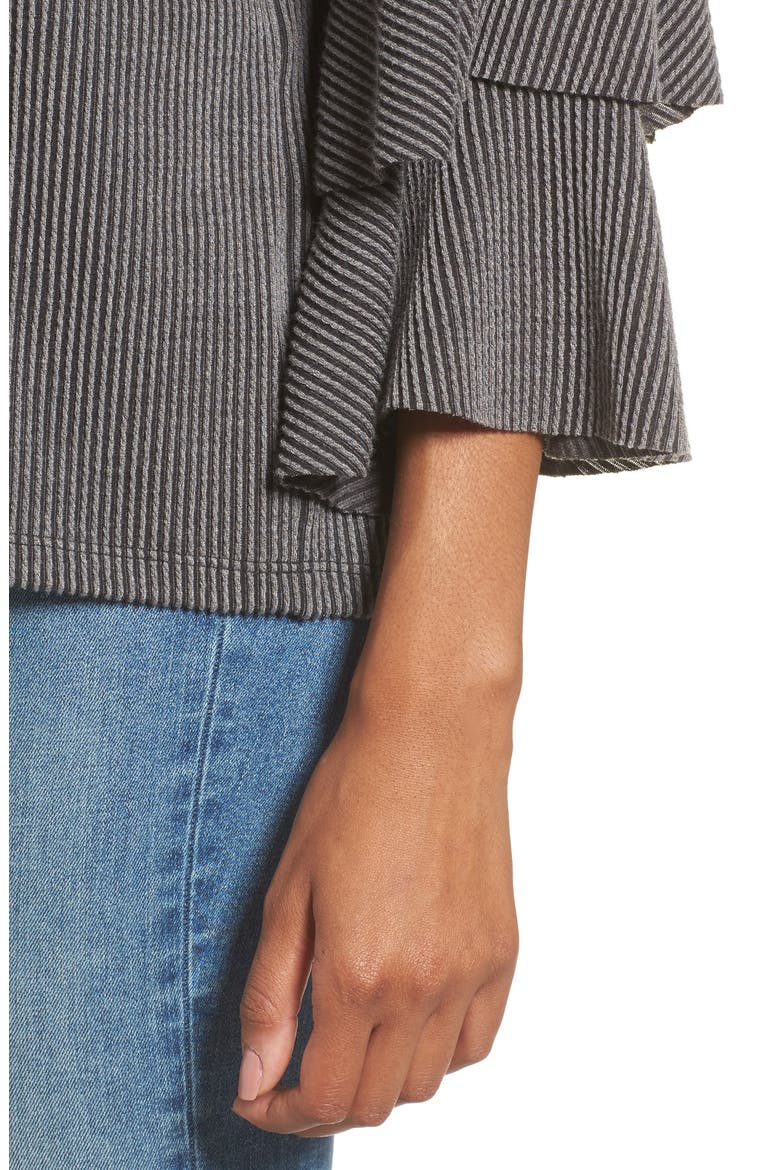 Ribbed Ruffle Sleeve Top, Alternate, color, WASHED BLACK