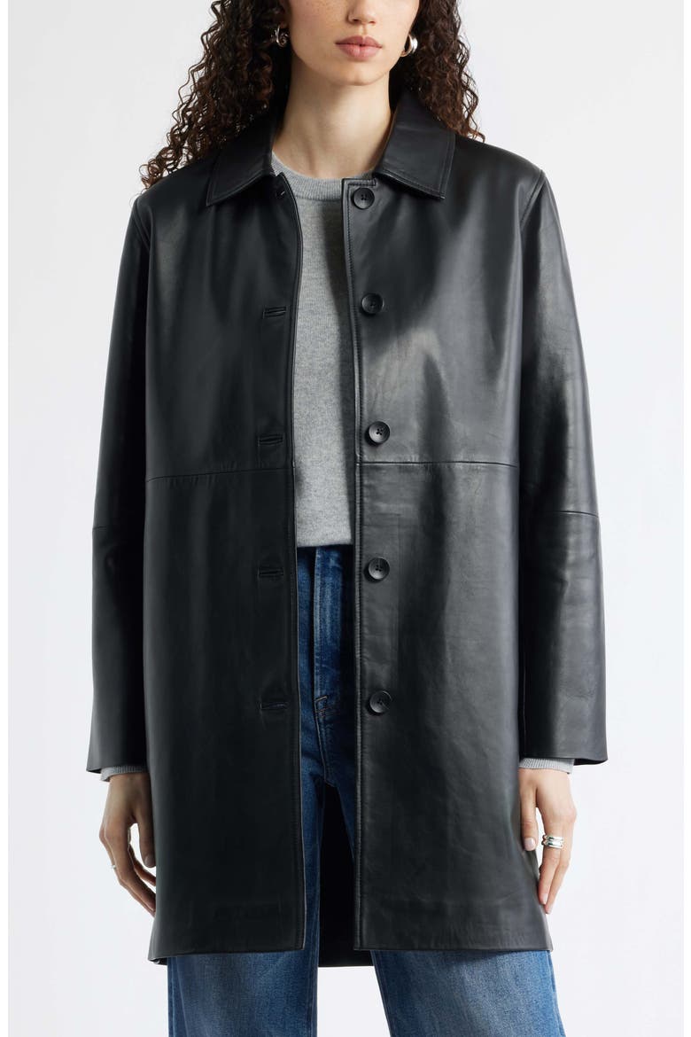 Long Leather Jacket, Main, color, BLACK