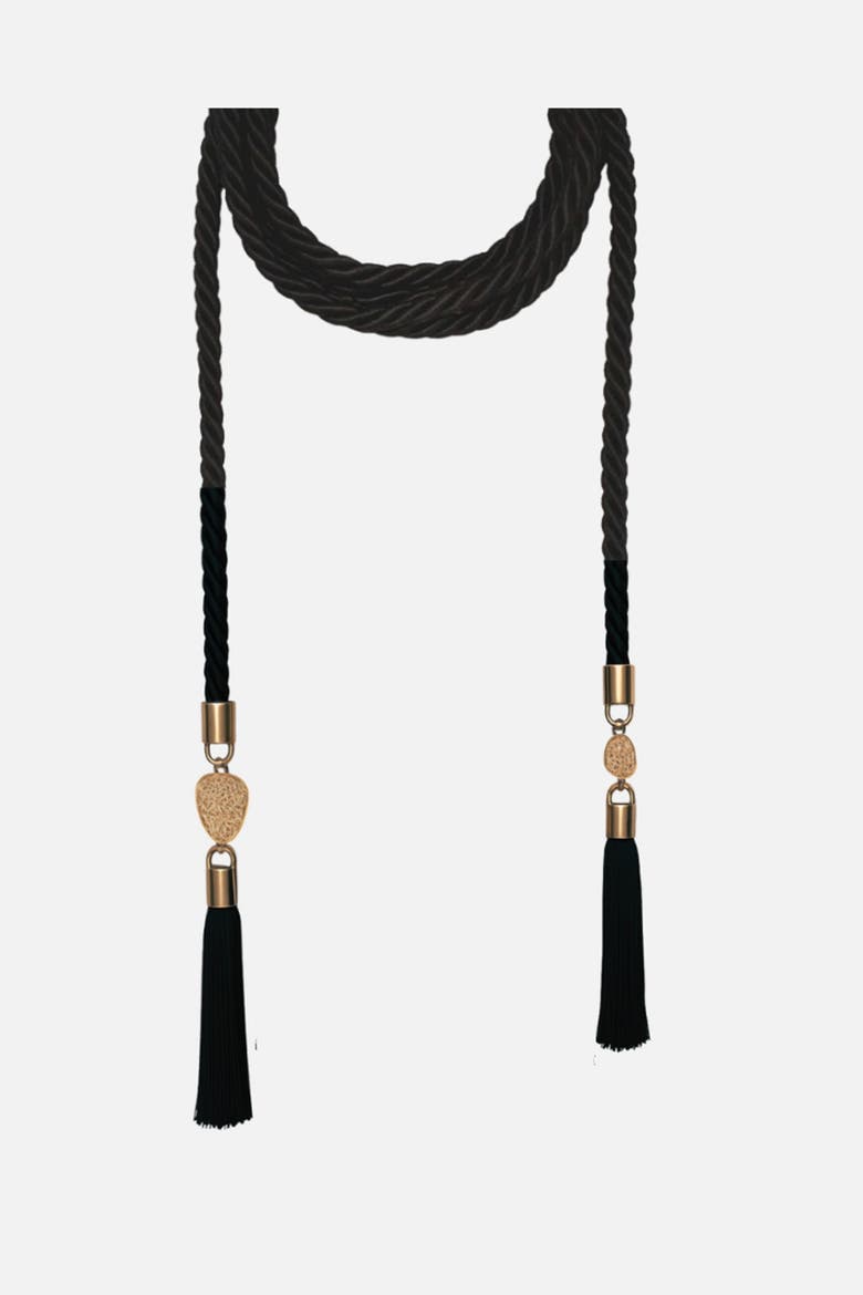 Silk Tassel Belt With Charms, Alternate, color, Black