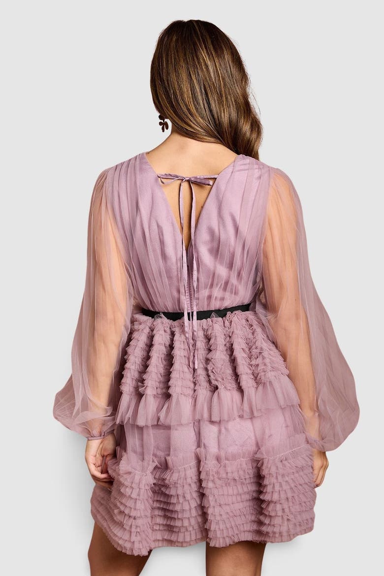 Long Sleeve Mesh Wrap Top Mini Dress, Alternate, color, Lilac