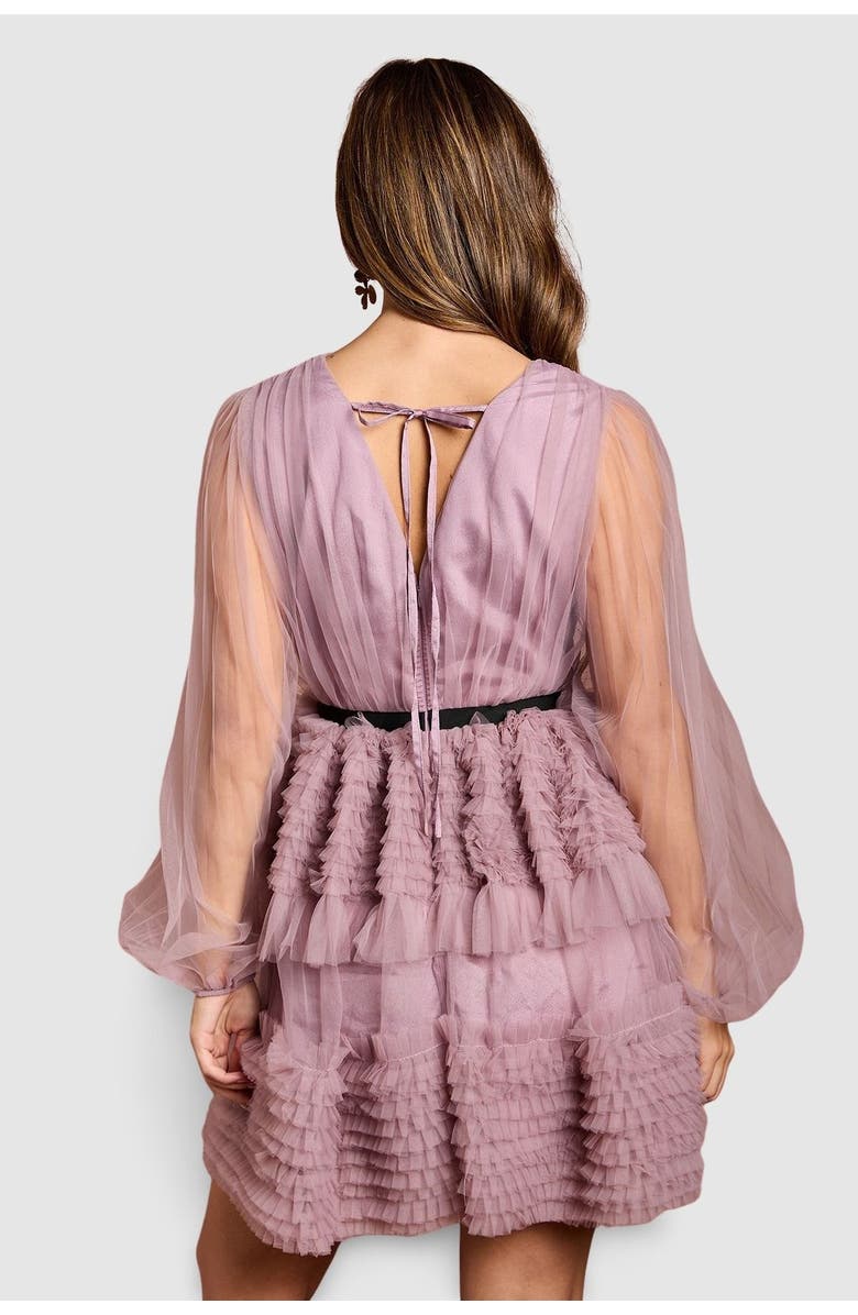 Coast Long Sleeve Mesh Wrap Top Mini Dress, Alternate, color, Lilac