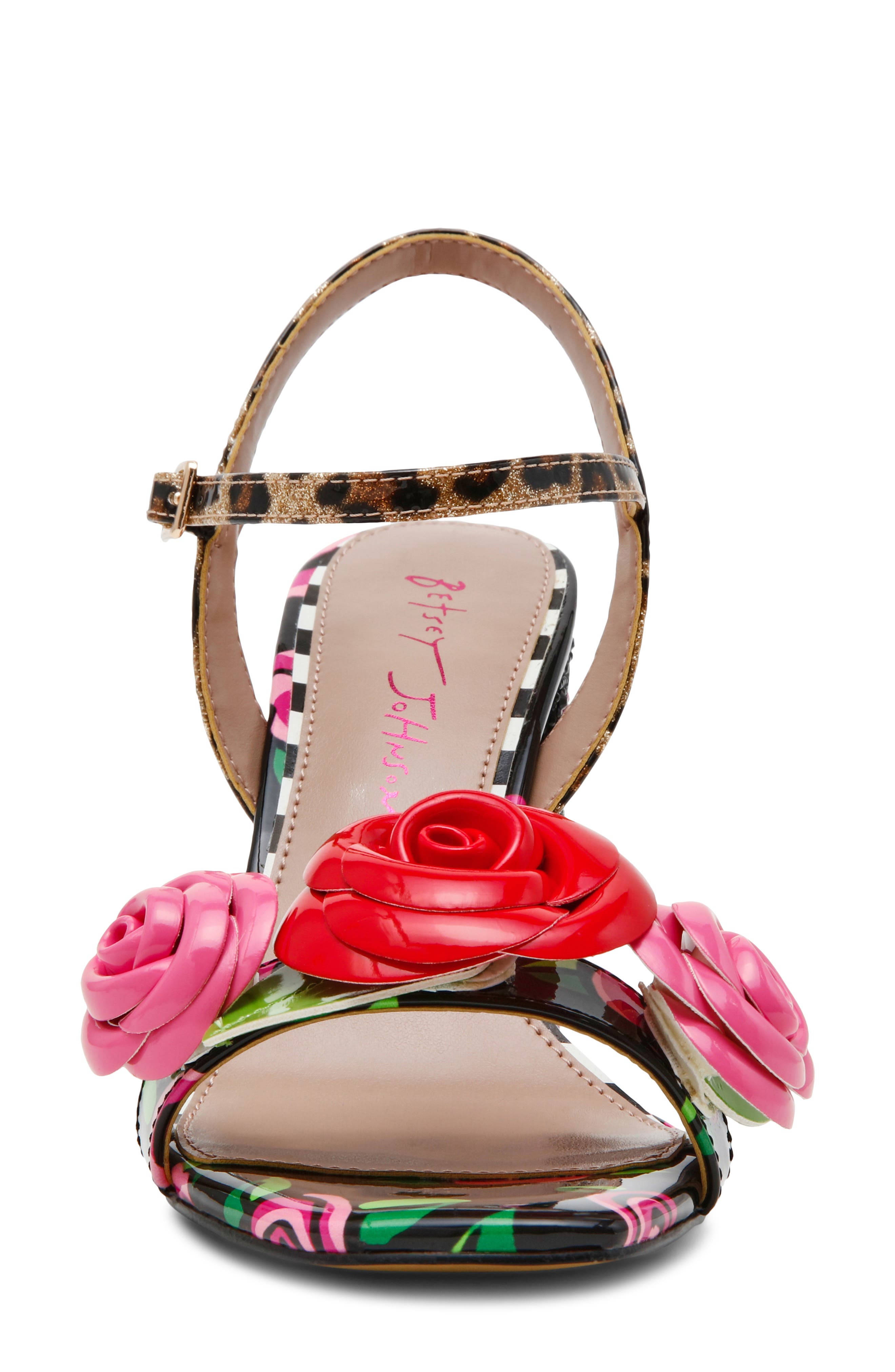 Betsey Johnson Krystle Ankle Strap Sandal, Alternate, color, Black/ Rose