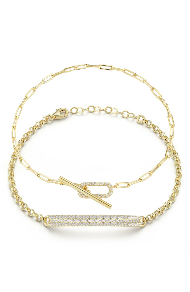 GLAZE JEWELRY Set of 2 Sterling Silver Bracelets, Main, color, Gold