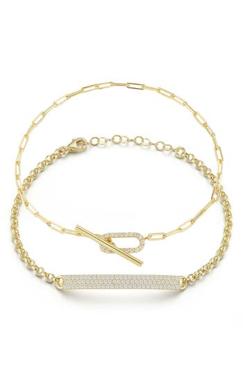 Glaze Jewelry Set Of 2 Sterling Silver Bracelets In Gold