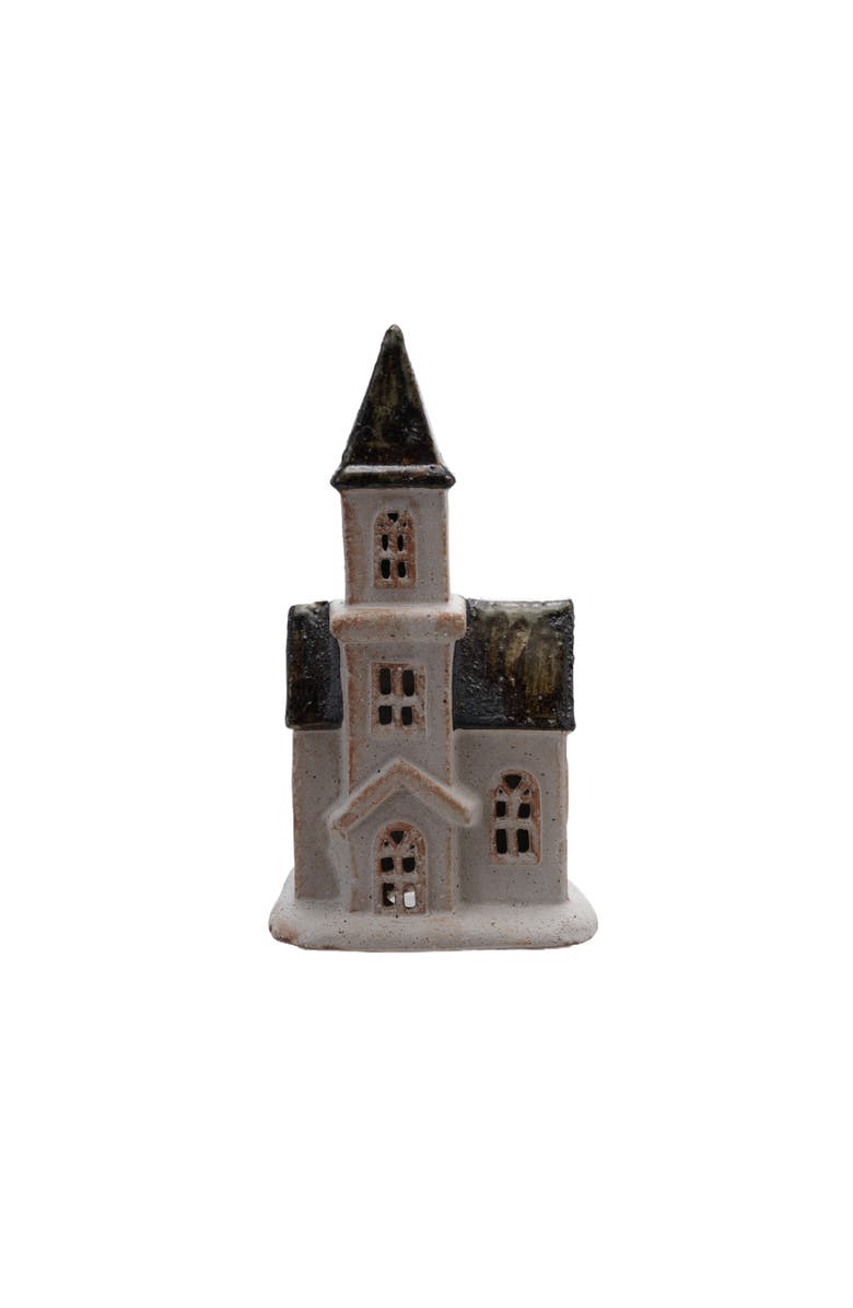 Storied Home Stoneware House in Reactive Glaze, White and Brown, Main, color, White