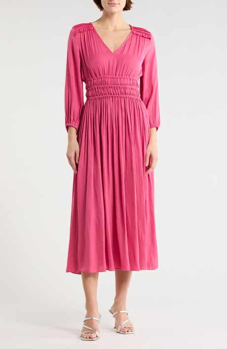 T Tahari Shirred Waist Long Sleeve Maxi Dress