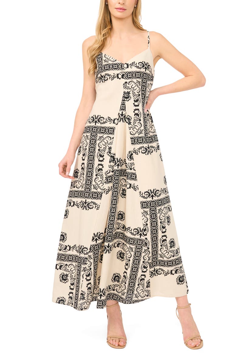 Print Sleeveless Maxi Dress with Jacket, Alternate, color, RICH BLACK 060