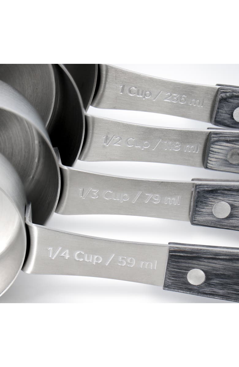 OSTER Blakeley 4 Piece Stainless Steel Measuring Cup Set Gray with Wood Handles, Alternate, color, Dark Gray