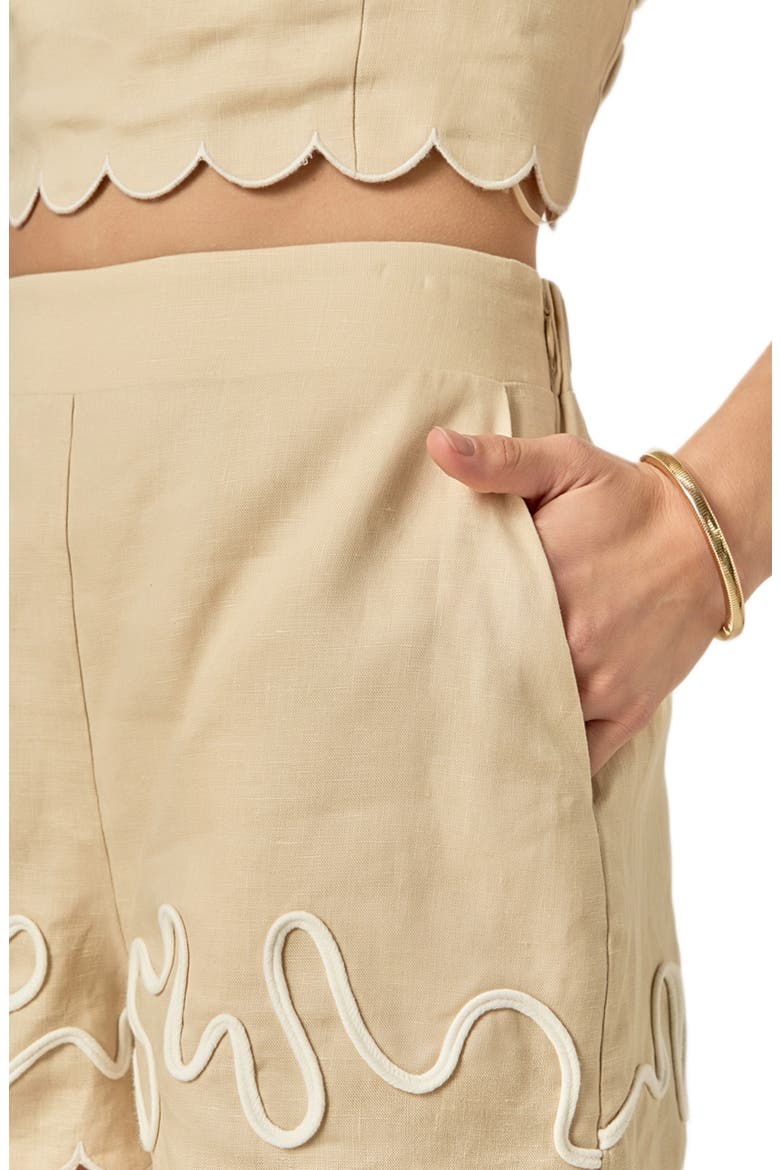 Embroidered Wavy Linen Shorts, Alternate, color, BEIGE/ OFF WHITE
