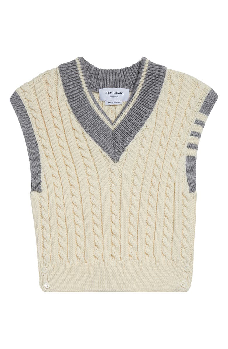 Thom Browne Cable Knit 4-Bar Virgin Wool Sweater Vest, Main, color, Off White