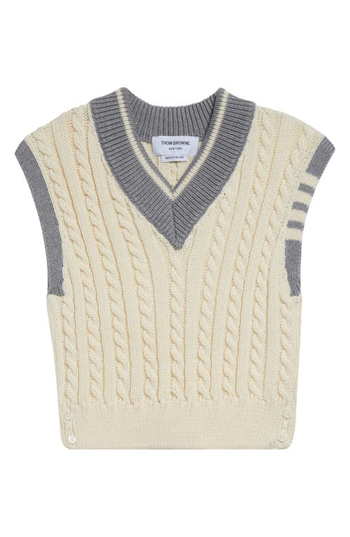 Thom Browne Cable Knit 4-bar Virgin Wool Sweater Vest In Off White