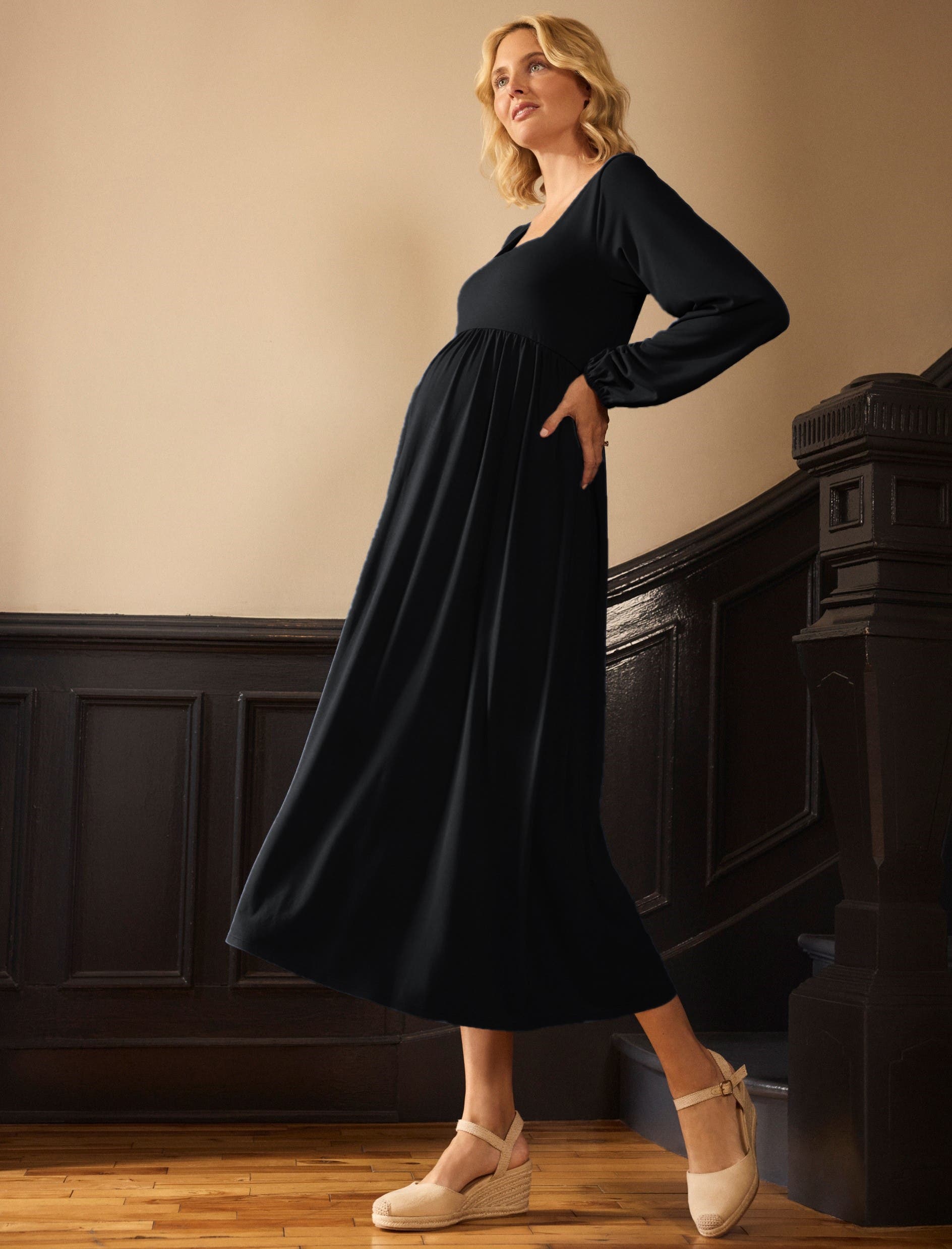 MOTHERHOOD MATERNITY Long Sleeve Empire Waist Maxi Dress (Women)