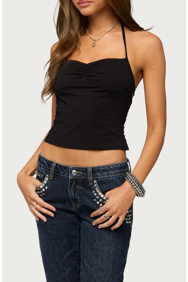 Minsoo Shredded Back Halter Top, Alternate, color, BLACK