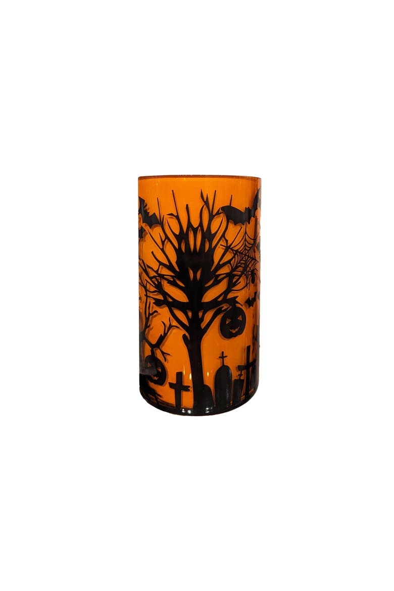 Haunted House Orange & Black Tall Glass Decorative Container 8", Alternate, color, Purple