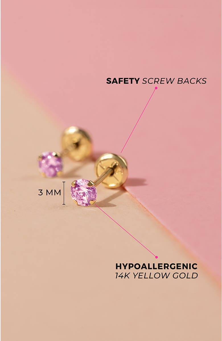 In Season Jewelry 14k Flush Cubic Zirconia Solitaire Earrings, Alternate, color, Pink