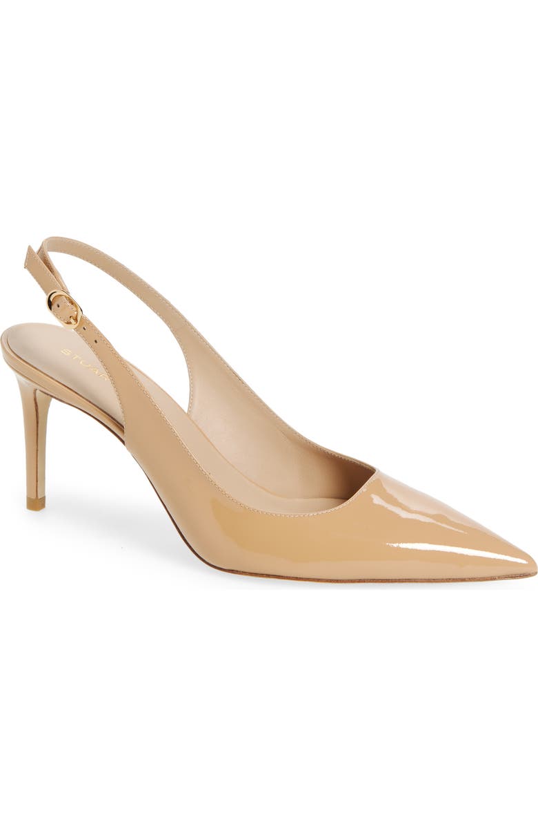 Stuart Weitzman Stuart Power 75 Pointed Toe Slingback Pump, Main, color, Adobe