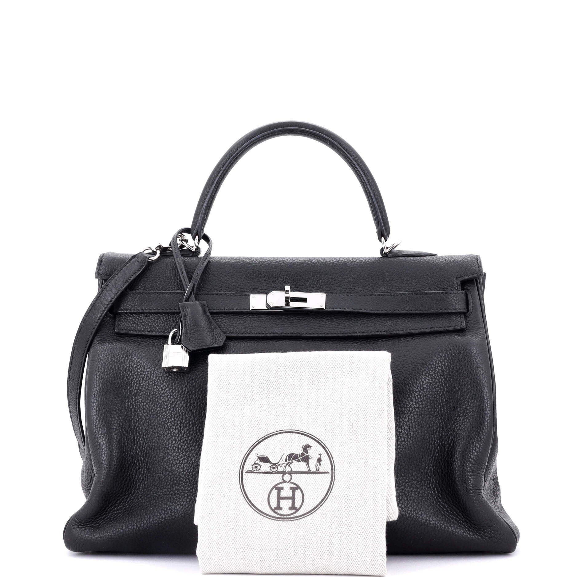 Pre-Owned Hermes Kelly Handbag Black Clemence with Palladium Hardware 35, Alternate, color, 