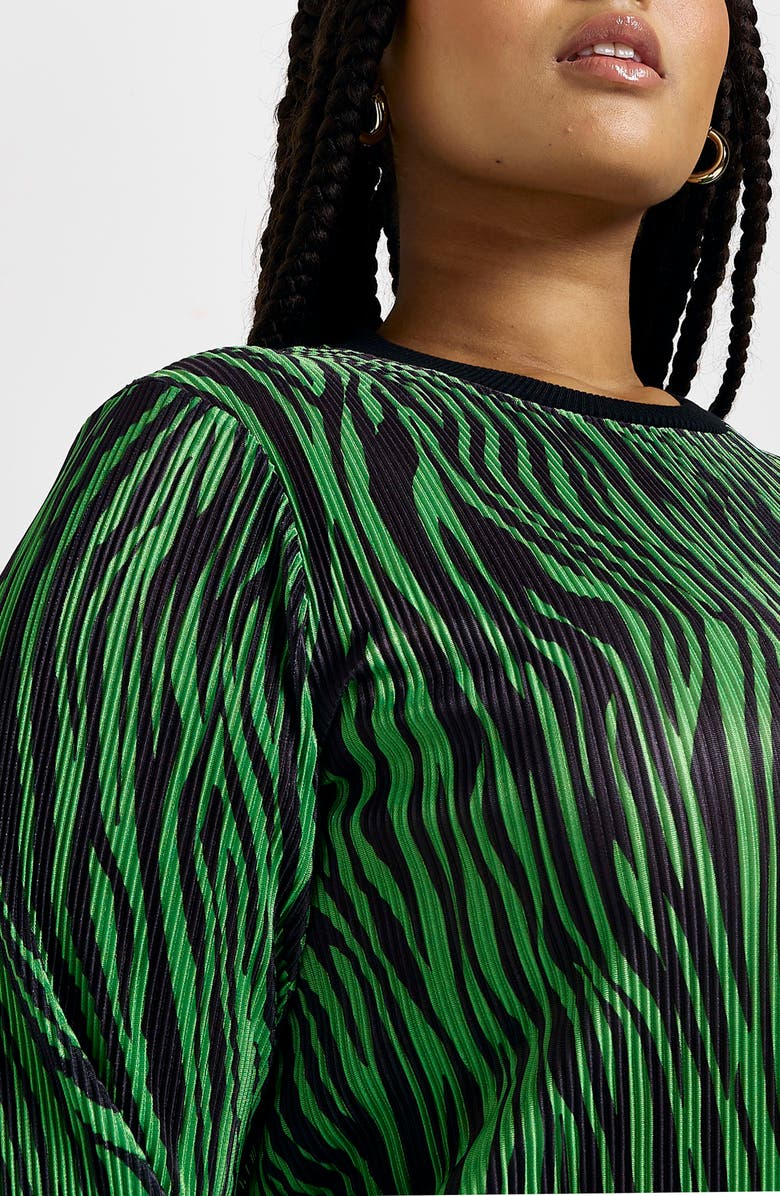 River Island Animal Print Plissé Long Sleeve Column Midi Dress, Alternate, color, 